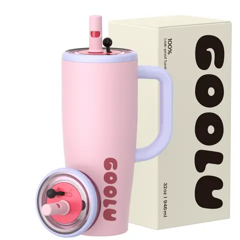 32/40oz Insulated Tumbler with anti slip handle and flexible straw | Insulated Stainless Steel Cup 100% Leakproof | Cup Holder Friendly for travel - Gifts for Women & Men Mug Insulation tiktokshopspringglowup Summervibes
