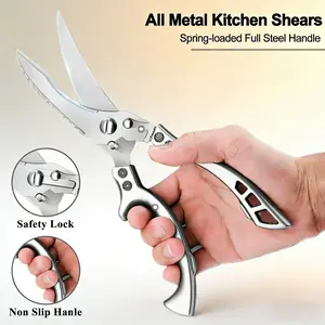 Spring-Loaded Heavy-Duty Kitchen Shears - Multipurpose Stainless Steel Meat Shears, Extra-Sharp for All Foods (Chicken, Turkey, Fish, Vegetables), Dishwasher-Safe