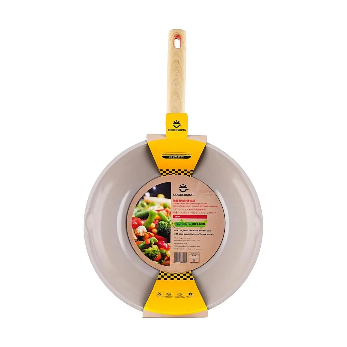COOKER KING 28cm Non-Stick Wok Pan - PFOA-Free Ceramic Coating, Induction & Gas Stove Compatible, Oil-Retaining Design