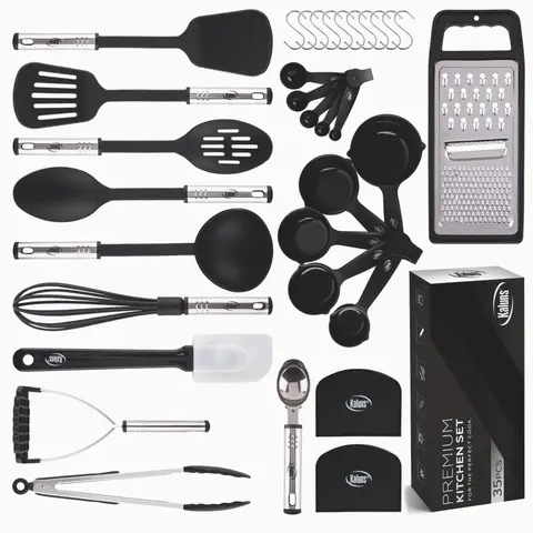 Kitchen Utensils Set Cooking Utensil Sets, Nylon and Stainless Steel Kitchen Gadgets Nonstick and Heat Resistant Home, House, Apartment Essentials Kitchen Accessories Must Haves Pots and Pans set