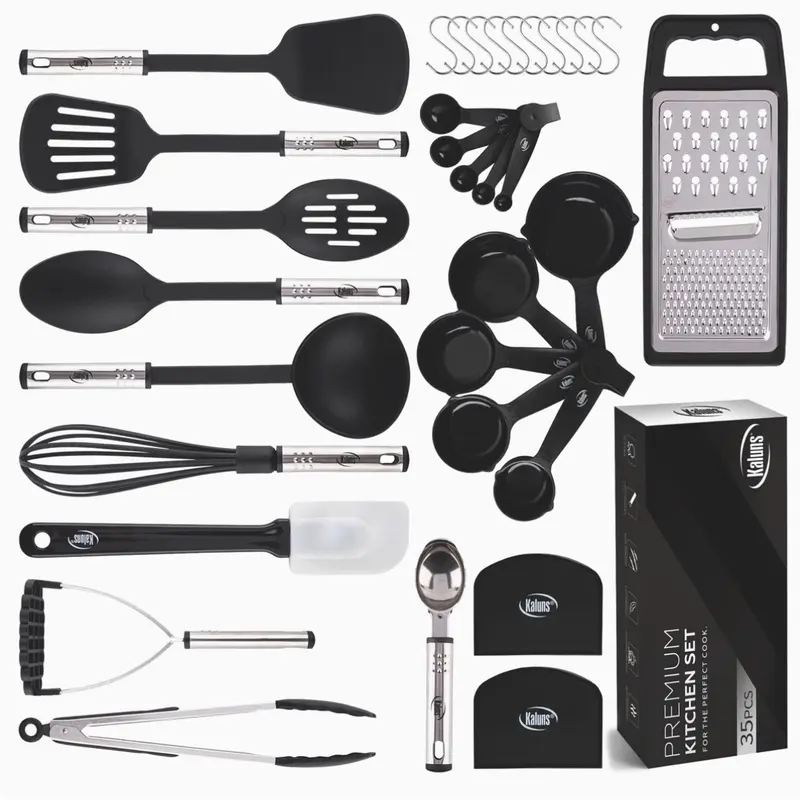 Kitchen Utensils Set Cooking Utensil Sets, Nylon and Stainless Steel Kitchen Gadgets Nonstick and Heat Resistant Home, House, Apartment Essentials Kitchen Accessories Must Haves Pots and Pans set
