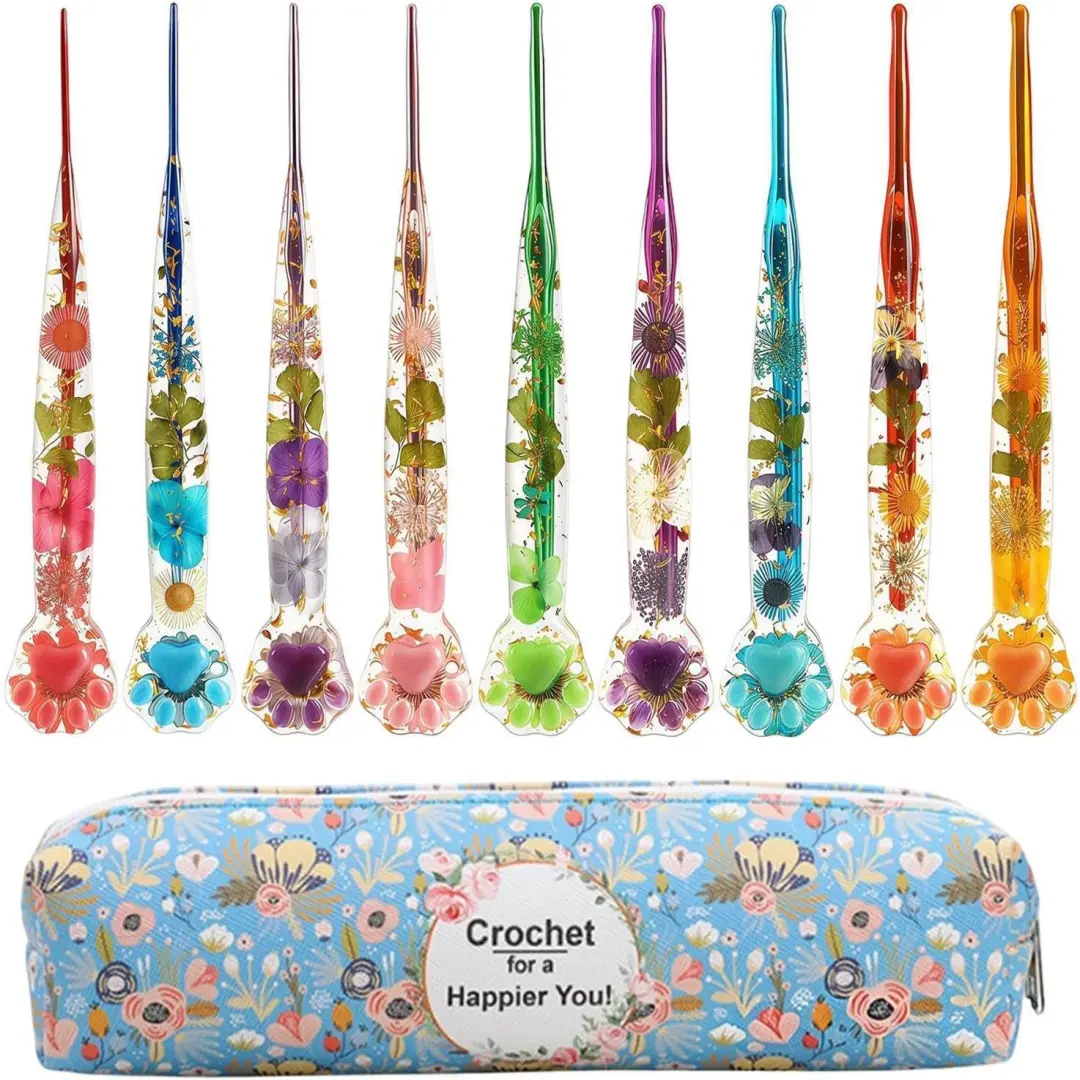 Ergonomic Crochet Hook Set - 9-Piece Soft Comfort Grip Handle Tools, Non-Slip Gel Hold, Hand Knitting Needles for Beginner Women & Travel Hobby