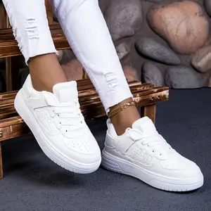 Men's Casual White Sneakers - Comfortable, Durable, All-Season, Lace-Up, Low-Top with Soft EVA Sole and Fabric Lining, Plaid, Sports Style, Leisure Style, Four Seasons