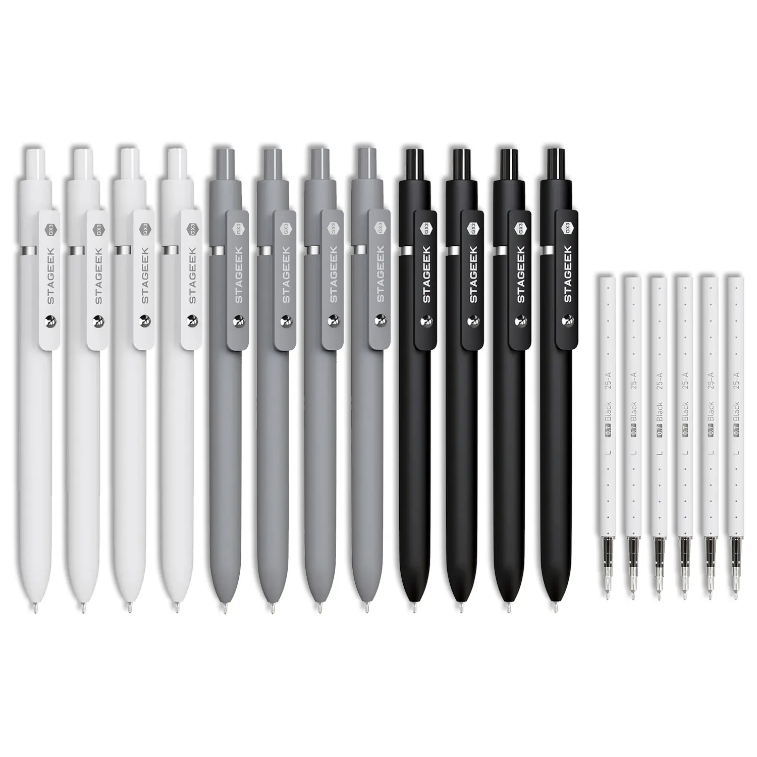 12 Black Ink Pen Set +3 Refills 