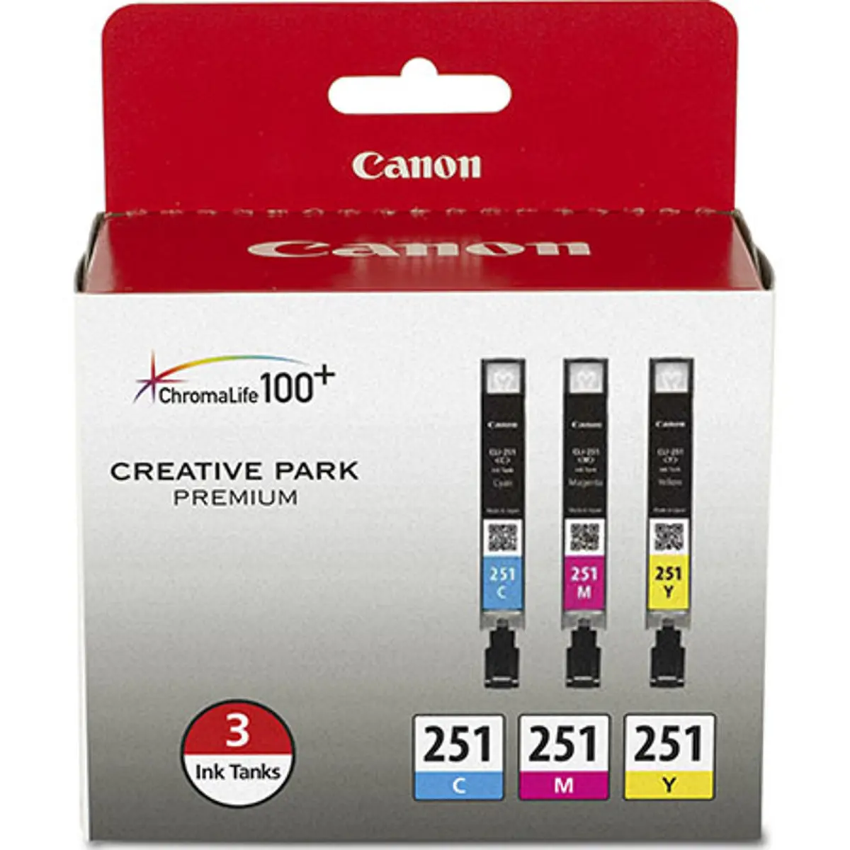 Canon CLI-251 CMY 3-Pack Color Ink Cartridges - Cyan, Magenta, Yellow, Chromalife100+ Compatible for Select PIXMA Series iP, iX, MG, MX Printers