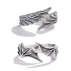 2 pcs/set fashion finger rings, classic zinc alloy wing design for women and men, suitable for daily wear, couple rings