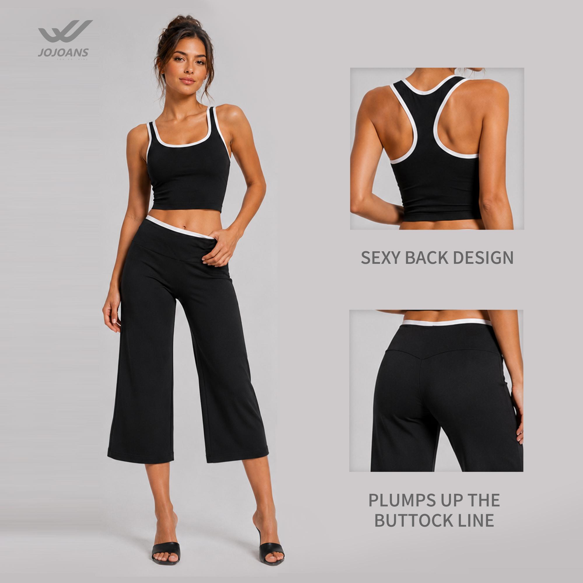JOJOANS Women's Yoga Set: Features a sports bra with built-in padding, wide-leg yoga capri pants with a mid-to-high waist and tummy-flattening panel design. This two-piece activewear set is perfect for yoga, fitness, and sports.