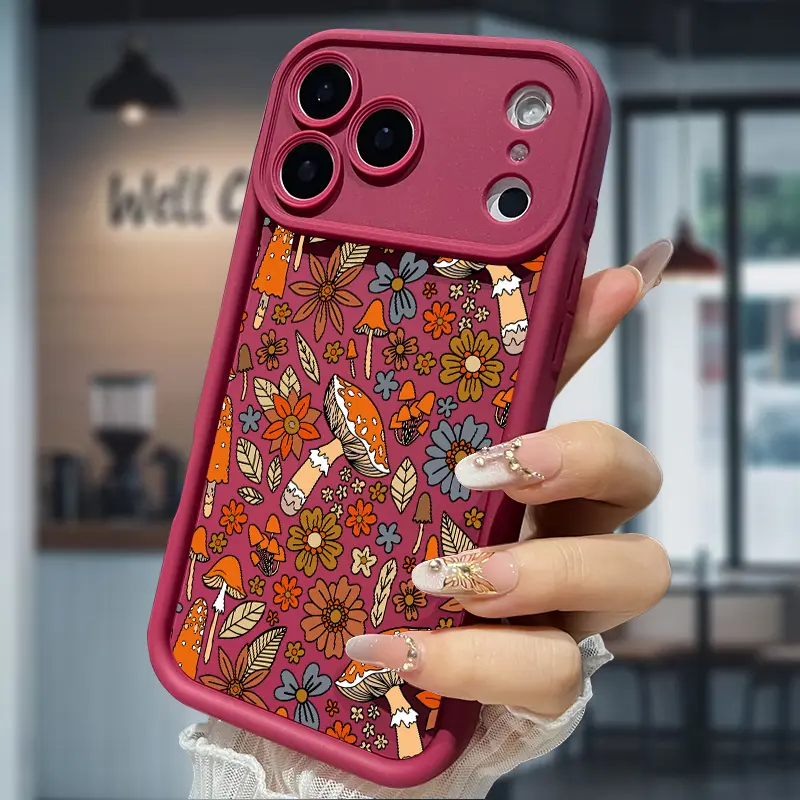 Boho Woodland Mushroom Print Smartphone Casing for iPhone 17 Air,16,15,14,13,12,11 Pro Max Plus,X,XS - Shockproof Silicone TPU Bumper, Drop Protection Soft Cover, Handheld Cellphone Devices Holiday Gift, Accessories