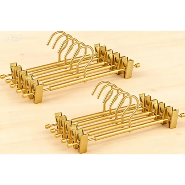 10 Pack Matte Gold Aluminum Pants Hangers, 12.2 Inch Smooth Durable Metal Slacks Hanger, Lightweight Sturdy Garment Rack with 2 Adjustable Non-Slip Clips, Swivel Hook for Trousers and Skirts