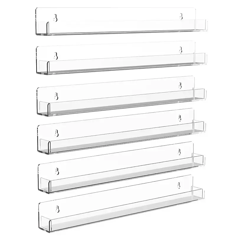 6/12-Pack, Clear Acrylic Wall-Mounted Floating Shelf, Wall Organizer, Sturdy Vinyl Base Frame, Space-Saving Storage & Display Rack, Organizing, for Bathroom Kitchen, for Decor Cosmetics Records Books