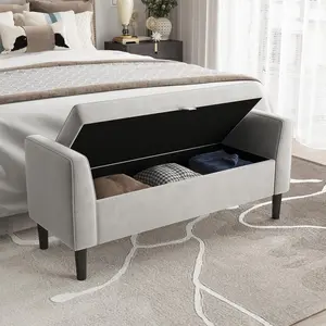 GARVEE 46.5" Storage Bench Ottoman - Upholstered End of Bed Bench with Button-Tufted Design, Rolled Arms & Vintage Rivets, Large Shoe Cabinet for Bedroom, Entryway, Living Room, Closet, Grey