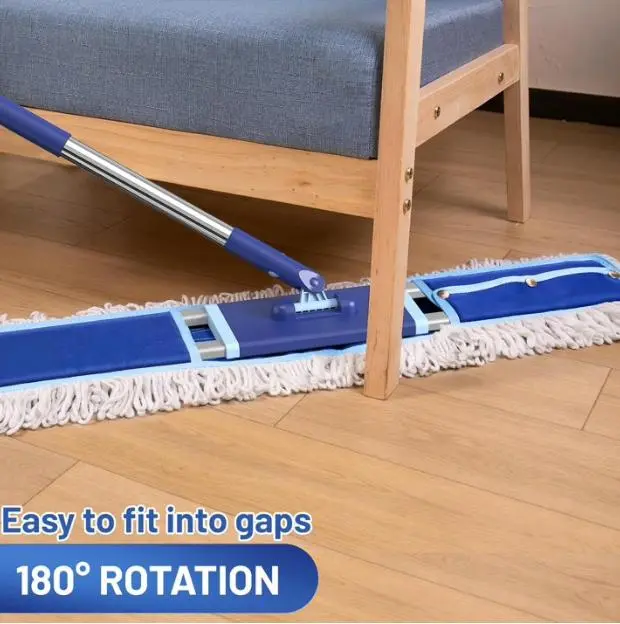36" Commercial Dust Mop: Dust Broom for Hardwood Floors Cleaning | 2 Pcs Cotton Mop Pads, 59" Long Handle, Heavy Duty Frame, Industrial Professional Cleaning Supplies, Blue
