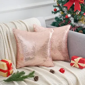 REGALWOVEN Sequin Throw Pillow Covers, Pack of 2 Square Glitter Decorative Pillow Cases Personalized Cushion Covers for Bed Sofa Bedroom Living Room Home Decor 16 x 16 Inch Rose Gold