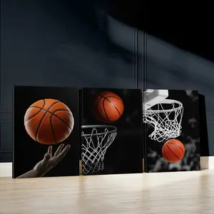 3pcs Basketball Wall Art, Action Poster, Sport Art Prints, Energetic Home Decor, Modern Wall Paintings, Cozy Canvas Posters Wall Arts, Decor for Living Room, Restaurant, Kitchen, Bedroom, Housewarming Gift, With Frame, Wall Art Decoration