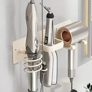Wall-Mounted Hair Dryer Holder, Durable Aluminum, Large Capacity, Suitable for Curlers, Straighteners, Bathroom Organizer, Holiday Gift