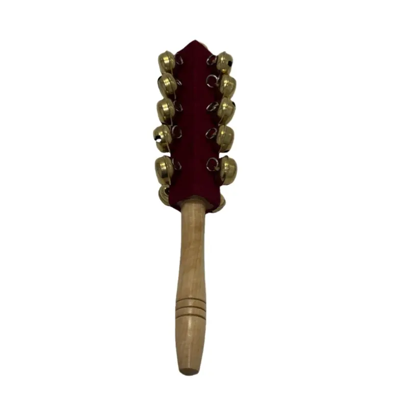 Patikil 2pcs Hand Jingle Bells, Wooden Hand Percussion Instruments with 21 Bells for Music Class, Party, Christmas, Red
