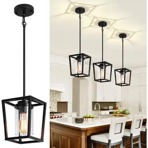 Pendant Lights Kitchen ,Farmhouse Black Pendant Light Fixture, Lantern Hanging Light Fixture Kitchen Chandelier for Dining Room Foyer Hallway Light