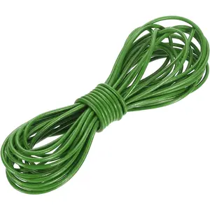 Round Leather Cord, 5.5 Yard 2 mm Leather String Strips Lacing for DIY Crafts Making Bracelet Purse Strap, Grass Green