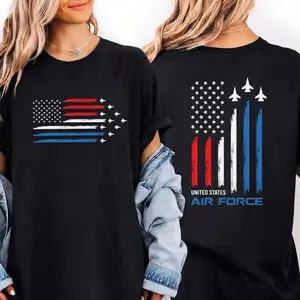 Air Force American Flag & Jets Double-Sided Casual Cotton T-Shirt Tshirt Printed in USA