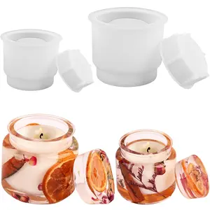 2Pcs/Set Jar Silicone Mold with Lids,Candle Jar Molds of Different Sizes,Epoxy Resin Casting Mold for DIY Jewelry Storage Box,Candle Jar,Craft,Christmas Party Gifts,DIY Hand Tools Kits