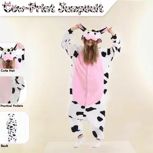 Cow Onesie Pajamas, Cute Flannel Cartoon Homewear, Spring Autumn Winter Warm, Indoor Outdoor Beach Party Cosplay