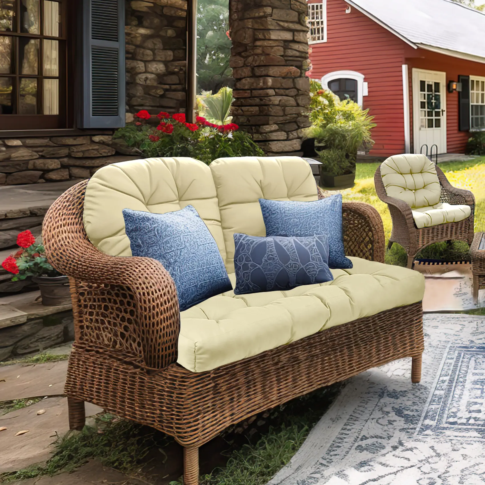 Outdoor Tufted No Slip Weather Resistant Bench Cushions, Set of 3 Soft Waterproof Memory Foam Seat Cushions for Garden Benches & Indoor Sofas, Lightweight 4-Season Use, No Slip Cushions, Weather Resistant Cushion