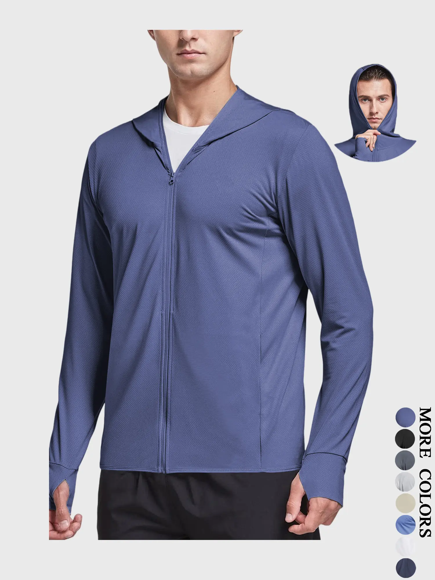 Men's Premium Sun Protection Hooded Jacket - Cloud-Like, Sporty, Sun Barrier, Sweat-Wicking Lightweight, Full-Zip, Breathable, Quick-Dry, 4-Way Stretch, UPF 50+ Coat for Hiking/Light Outdoor, Fishing#SummerVibes, Cloud-Like Men's Lightweight Jackets, Adva