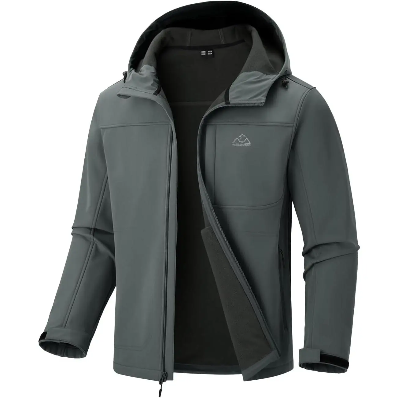 BGOWATU Mens Softshell Hooded Jacket - Winter Warm Fleece Lined, Lightweight Windproof, Insulated Casual Outdoors Coat with 2 Inner Deep Pockets, Longsleeves, Adjustable Rainproof Brim, Camping&Hiking Tops