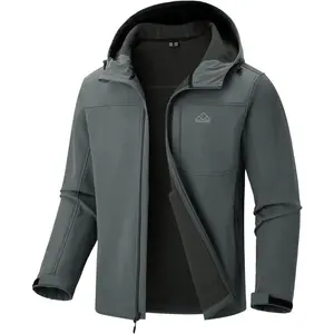 BGOWATU Men's Softshell Jacket Winter Warm Fleece Lined Hooded Jacket Lightweight Windbreaker Insulated Coats with Pockets