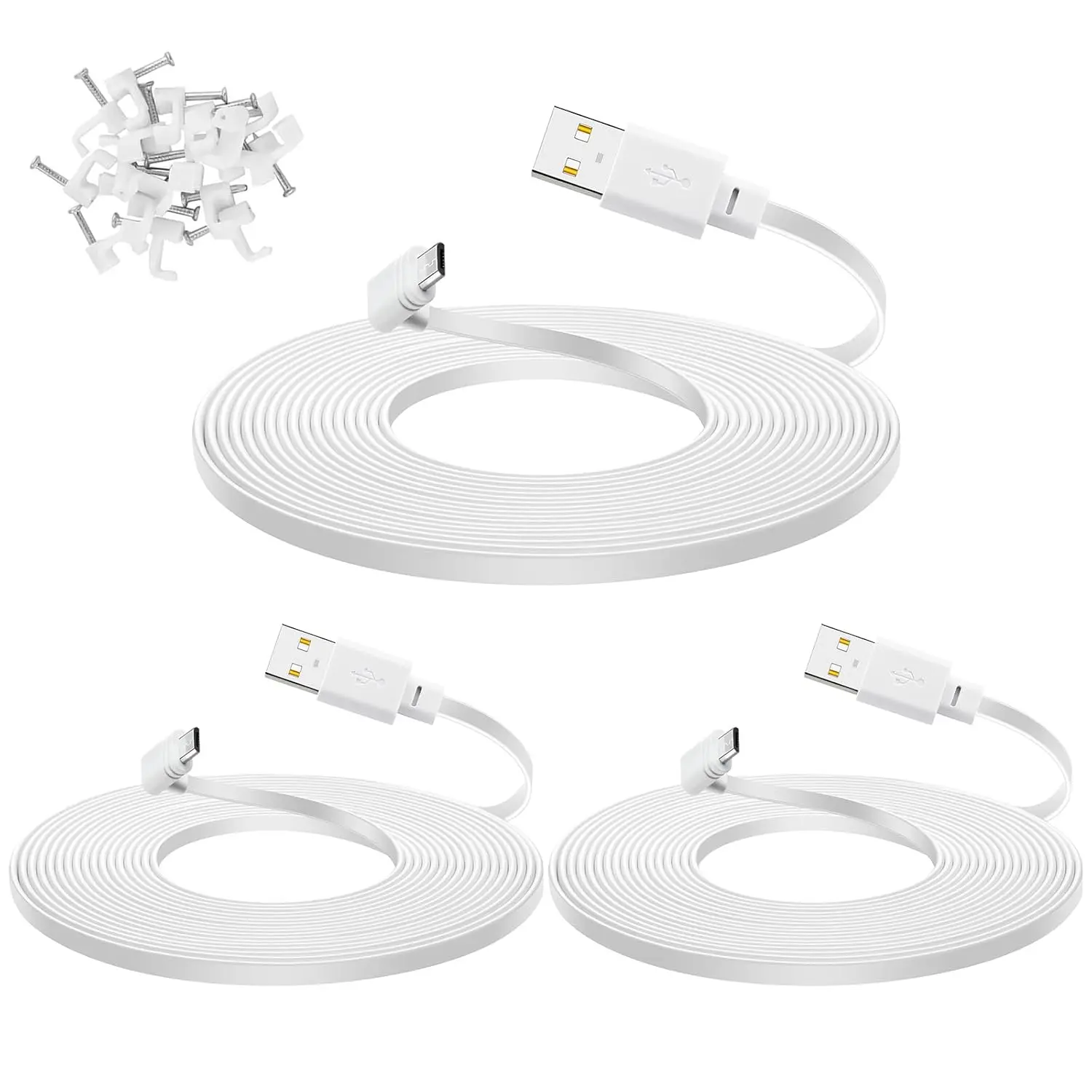3-Pack 10 ft Cable for WYZE Cam Pan V3 Camera, Outdoor Power Adapter, 90 Degree Micro USB Cord, White