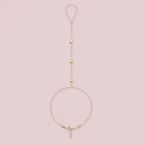 14K Solid Gold Heart Hand Chain