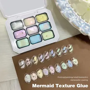 9 color aurora solid gel nail polish, pearlescent cream oil painting glue, nail gel thread nail enhancement, shell modeling glue pearlescent fine glitter pearl fritillary texture phototherapy glue is used as a necessary female Christmas gift for salon nai