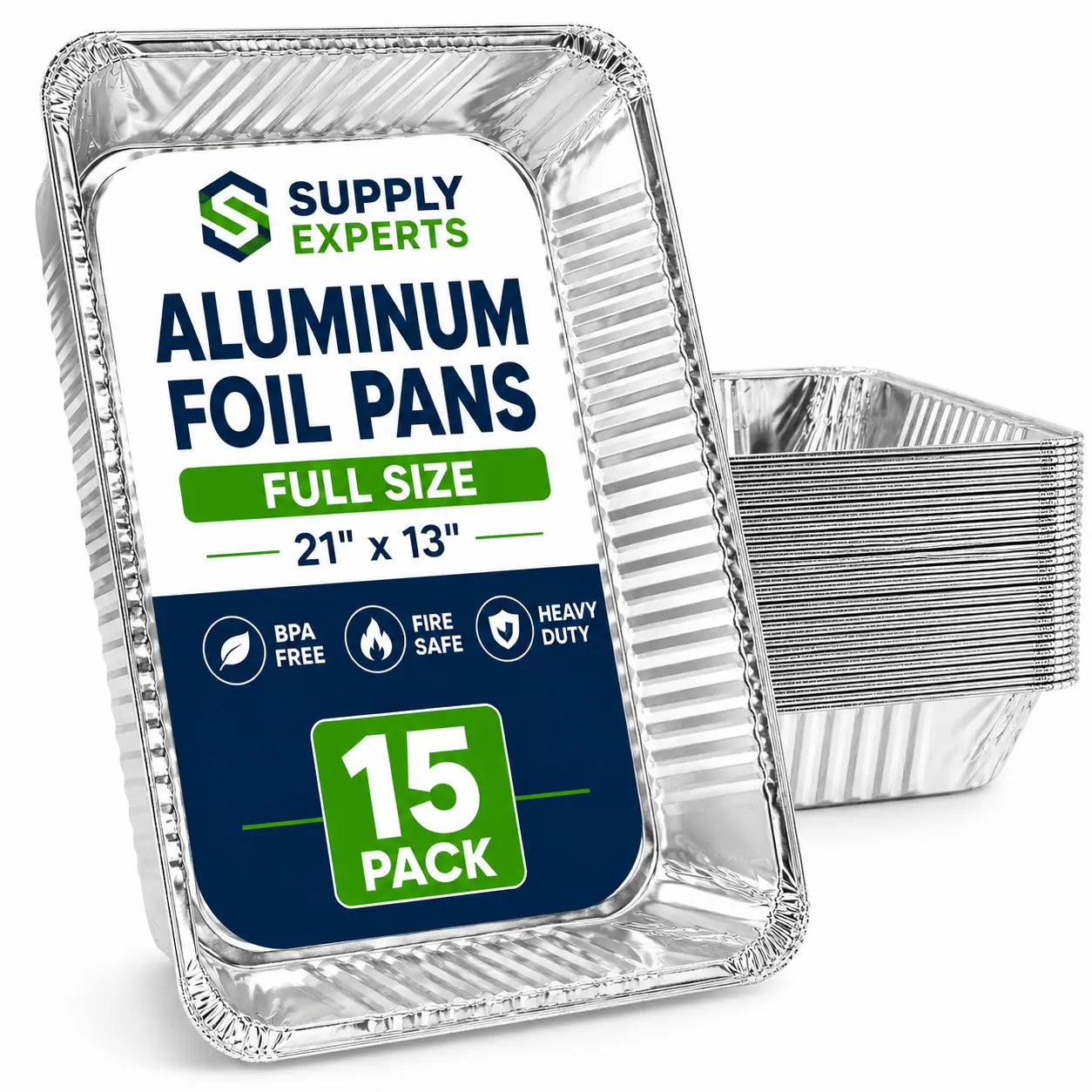 21" x 13" Full Size Deep Aluminum Foil Pans, 15 Pack | Extra Heavy Duty Disposable Steam Table Pans for Catering, Baking, Roasting & Food Service
