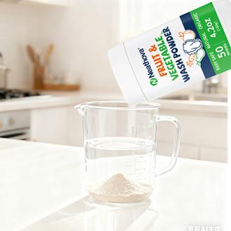 Fruit & Veggie Wash Powder, Natural Organic Produce Cleaner for Pesticides & Wax Removal, Baby Safe Eat Cleaner for Fruits & Vegetables, 50 Washes, 4.2oz (120g)