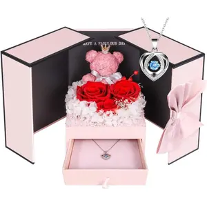 Preserved Rose Gifts For Her, Forever Real Flowers With Sterling Silver Necklace For Wife, Girlfriend, Mom On Birthday Anniversary