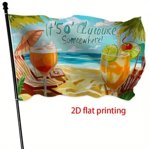 1pc Vibrant Tropical Beach Flag, "It's Always 5 O'Clock Somewhere!" Large Outdoor Decor for Backyard, Pool Party, Tiki Bar, Event Venues, Beach Accessories