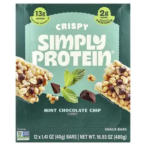 Simply Protein Crispy Snack Bars, Mint Chocolate Chip, 12 Bars, 1.41 oz (40 g) Each