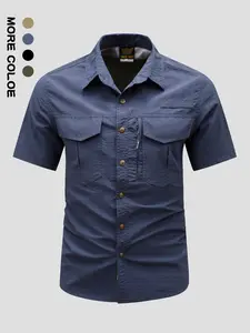 Men's Summer Casual Short Sleeve Shirt, Thin Fit Design, Solid Color Pattern, Perfect for Daily Wear & Outdoor Activities