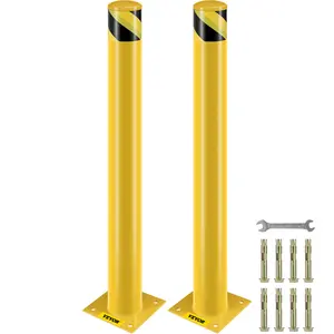 VEVOR Safety Bollard,  42 Inch Height Bollard Post, 4.5 Inch Diameter Steel Pipe Safety Bollard Post, Yellow Steel Bollard, Steel Safety Bollard with 8 Anchor Bolts, Perfect for Traffic-Sensitive Area