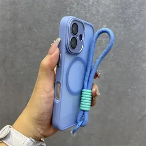 Magnetic Suction Phone Case with Lanyard, Solid Color Phone Protective Cover, Phone Accessories Compatible with iPhone 11 12 13 14 15 Pro Max, Casing, Protector