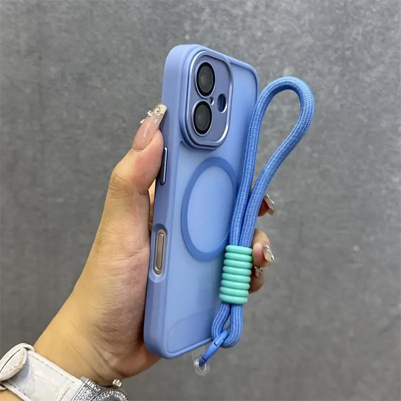 Magnetic Suction Phone Case with Lanyard, Durable Solid Color Phone Protective Cover, Phone Accessories Compatible with iPhone 11 12 13 14 15 Pro Max, Casing, Protector, Cellphone, Smartphone, Protection