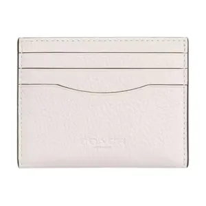 Coach Card Case for Women – Embossed Logo, Ultra-Thin Pebbled Leather, Chalk White