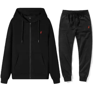 Fashion Classic Unisex Zipper Hoodie and Pants Set Pullover Jacket Sports Velvet Long Sleeve