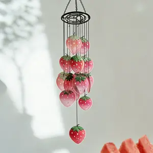 Glass Strawberry Wind Chime Indoor Outdoor Use-Spring and Summer Home Decor,21 Pieces Glass Wind Chimes for Bedroom Kitchen Living Room doorway Yard,Perfect Gift for family and friend