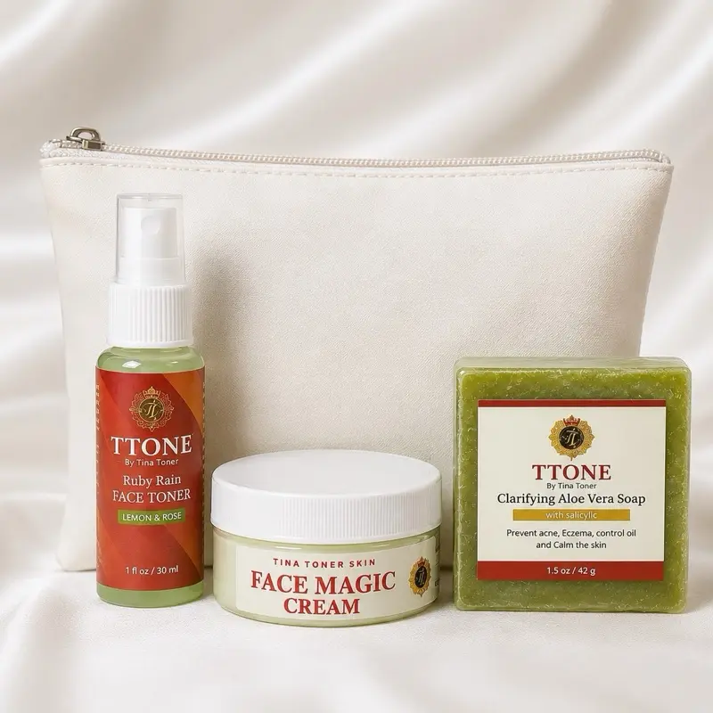 TINA TONER: Travel size Face magic set of 3MOISTURIZING .FACE cream, TONER  and soap Skincare Aloe Hydrate Aloe Vera, Moisturizer Rejuvenating