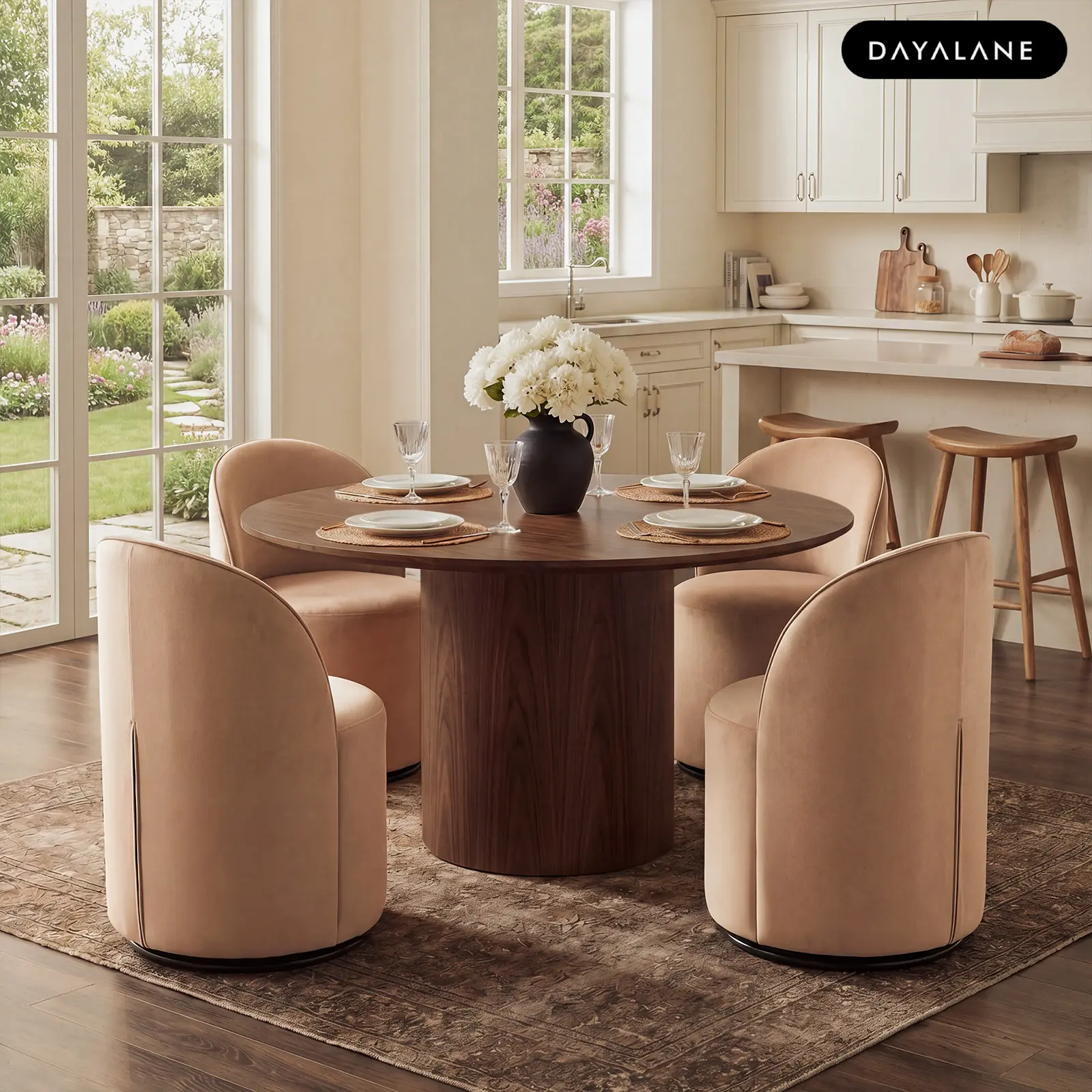 [SummerFinds]DAYALANE Modern Swivel Dining Chair For Dining Room With Rotation Base Velvet Khaki