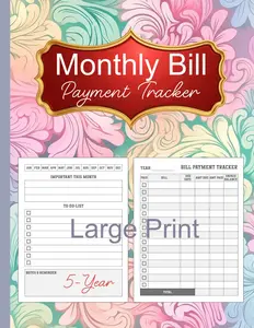 5-Year Monthly Bill Payment Tracker: Large Print Bill Organizer with Monthly To-Do List for Seniors | Track Payments, Due Dates, and Balances | Simple 2-Page Layout, 8.5" x 11"
