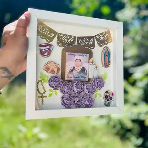 Ofrenda Shadow Box Decor Frame 8x8 Inches Minimalist Design Customizable Display for Day of the Dead Honoring Loved Ones