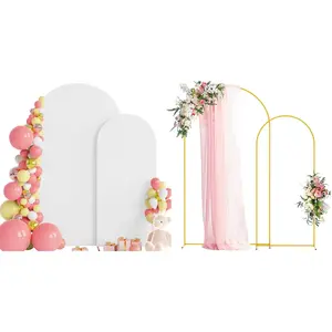 Wedding Arch Backdrop Stand and Cover Set of 2 Arch Stand with Arch Cover White 7.2FT, 6FT for Birthday Wedding Bridal Baby Shower Event