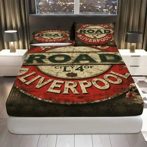 3Pcs Vintage Retro Liverpool Fitted Sheet Three Piece Set (1*Fitted Sheet+2*Pillowcases, Coreless), Sports theme, Football Team Bedding Set, Mattress protector Soft, Breathable